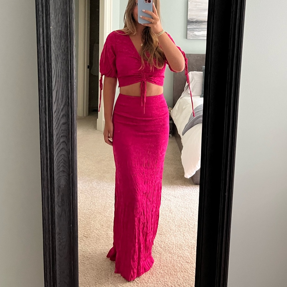 STAUD Pink Satin Matching Set
